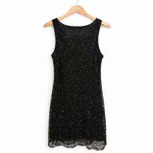 Black Lace Sequin Sheath Dress - Women